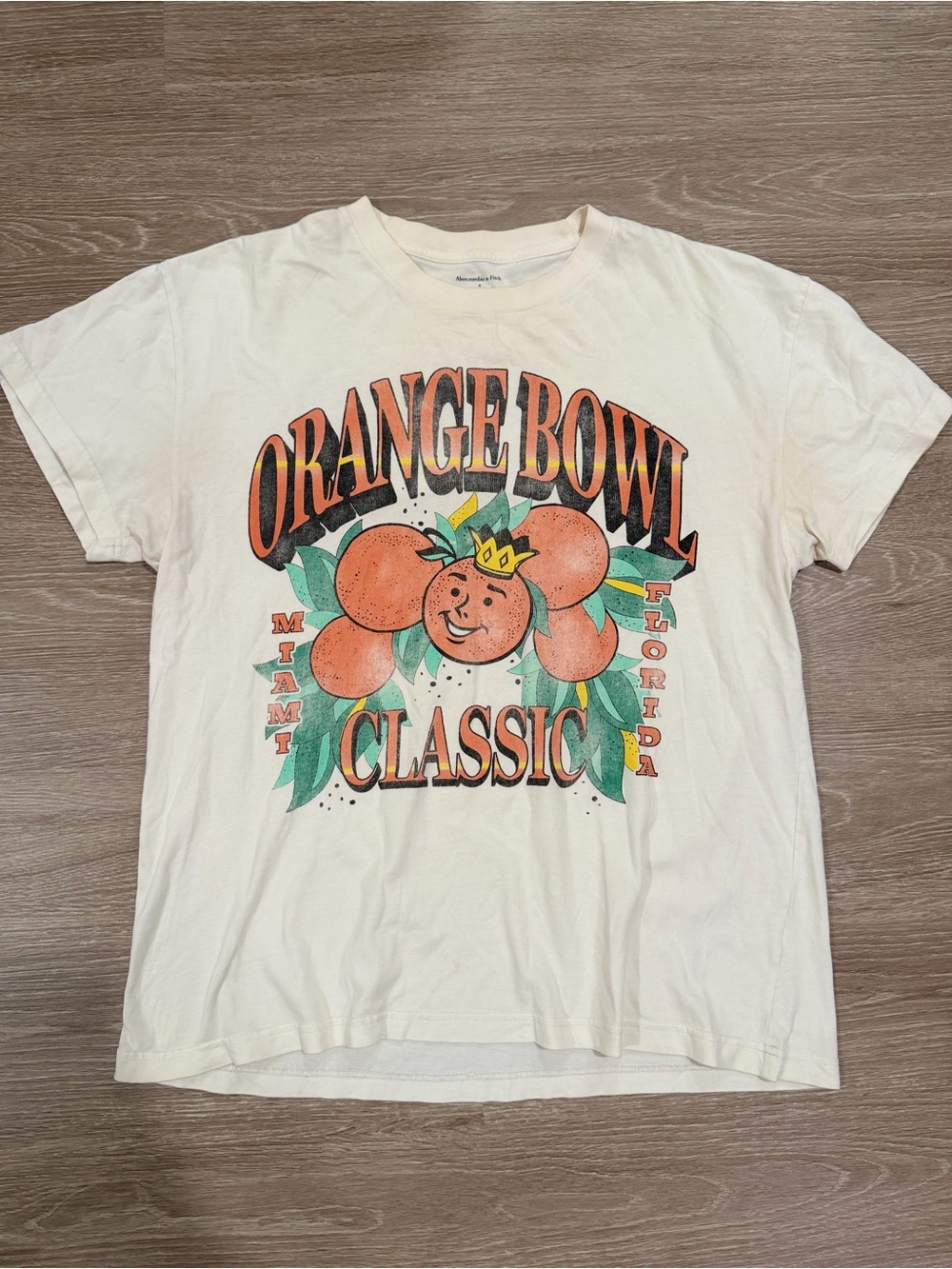 Abercrombie & Fitch White Orange Bowl Classic Graphic Tee
